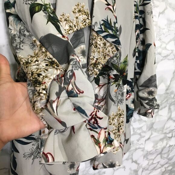 JULES & LEOPOLD FLORAL WATERFALL FRONT LONG CARDIGAN BLAZER JACKET MINT SMALL - Picture 6 of 11